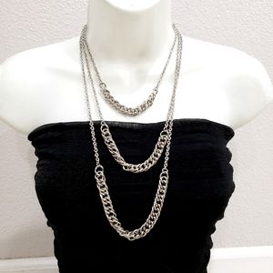 New TRUE Multi Layer Thick Chunky Chain Link Necklace in silver